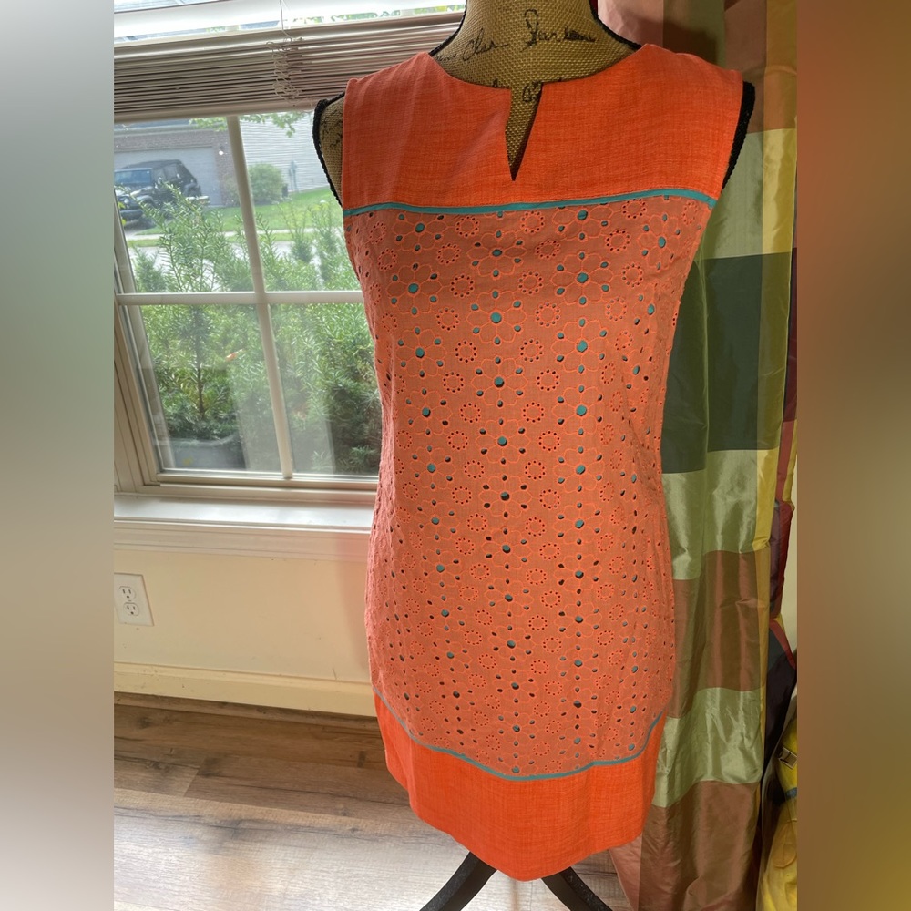 Altar’d State Medium Orange Eyelet Dress with Teal Accents
